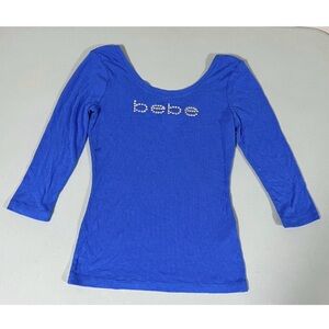 Bebe Blue Y2K Diamond Logo Graphic T-Shirt Top Blouse Tee Size XS 💎 #y2k #bebe
